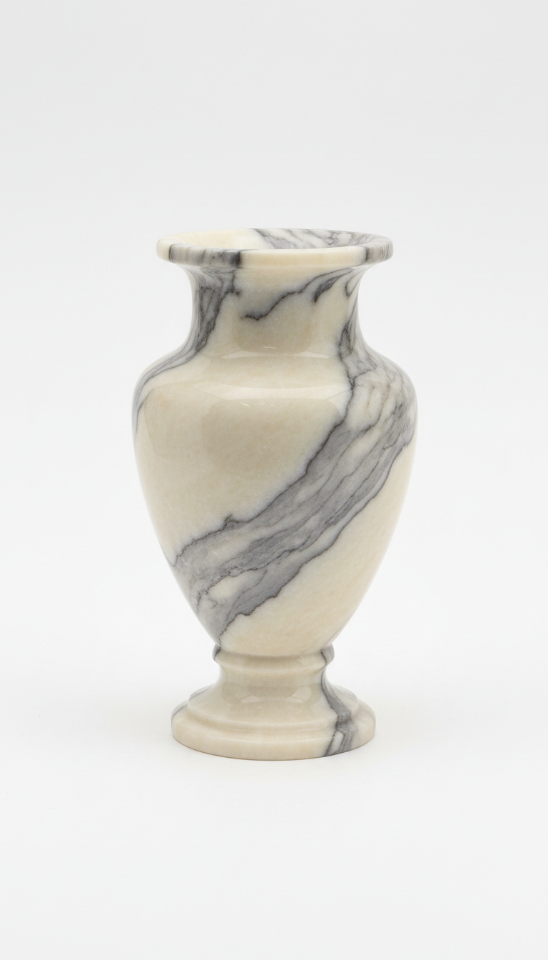Marble Vase with Ivory Cream and Charcoal Gray Accents