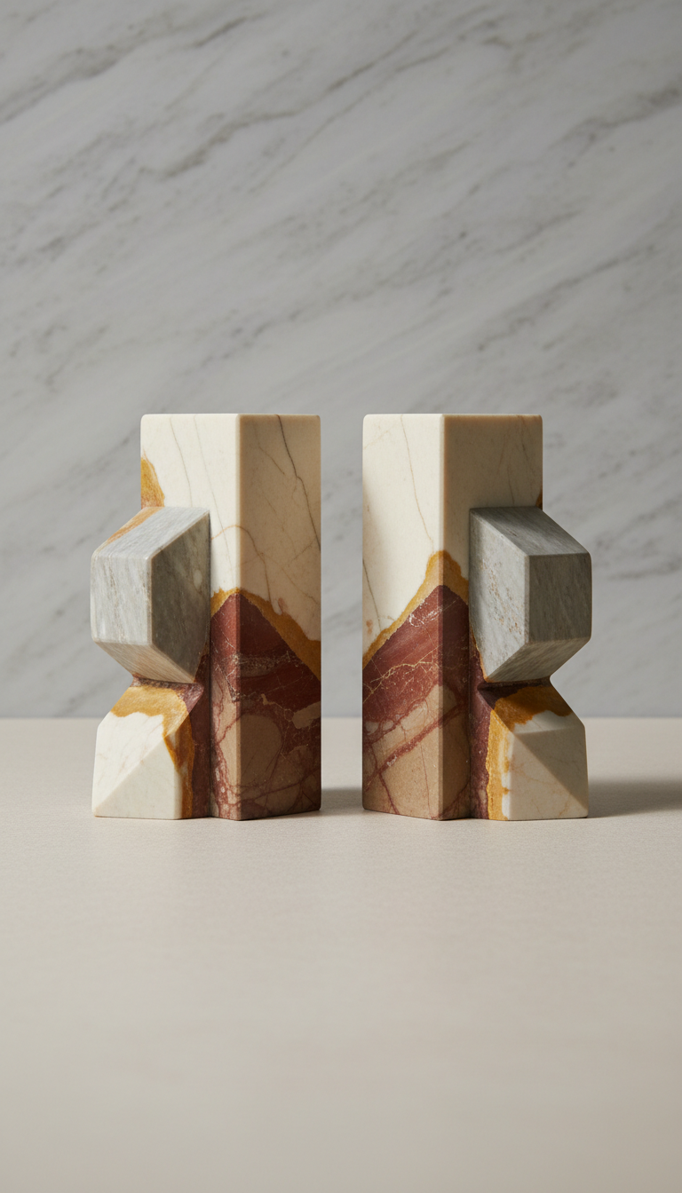 Geometric Marble Bookends Hand-Finished Pair