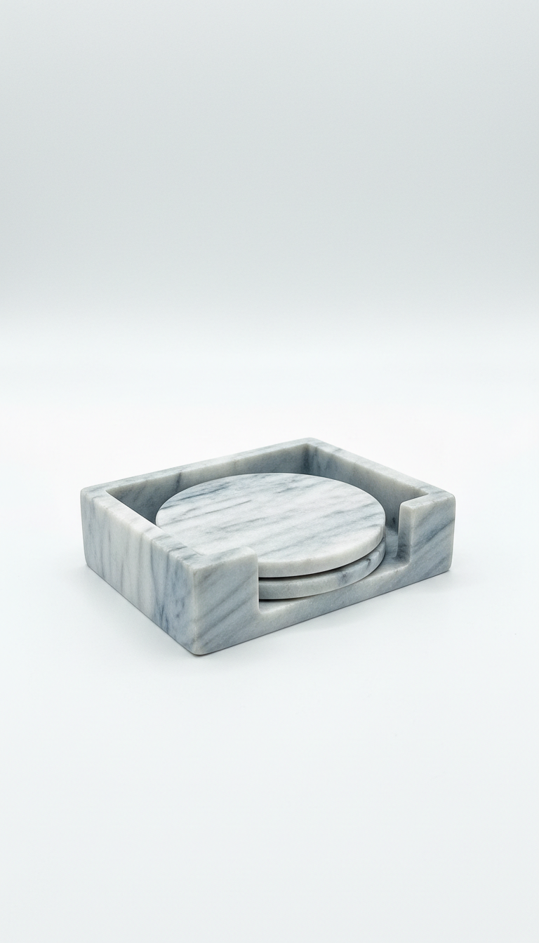 Silver Mist Marble Coaster Set