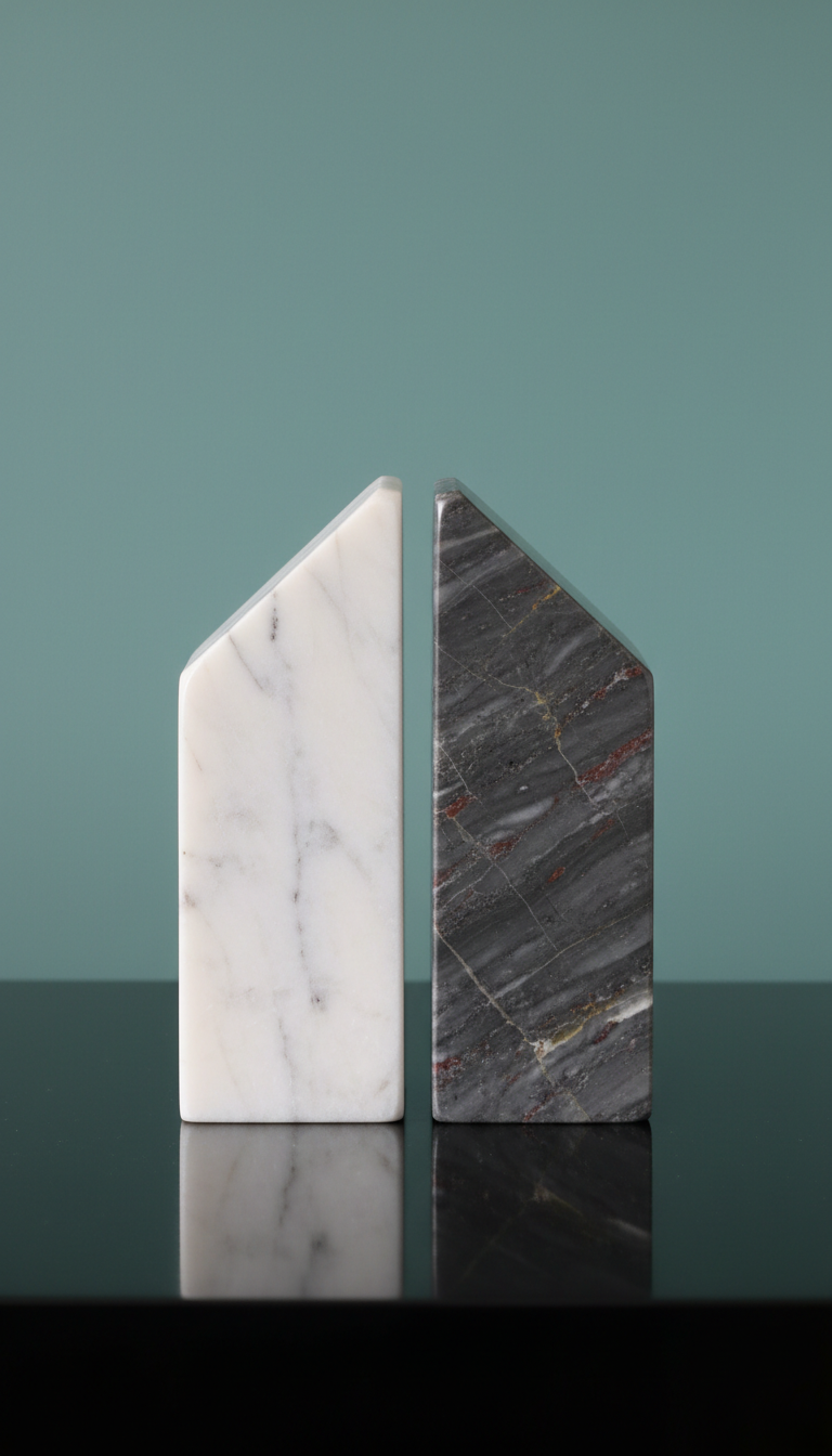 Sculptural Marble Bookend Pair Angular Form