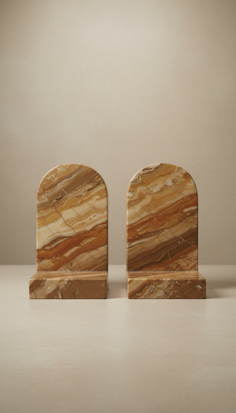 Antique Brown Marble Bookends